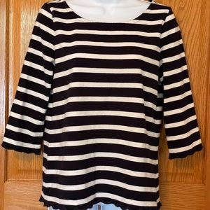Talbots Navy with White Stripes and Scalloped Hem Top Size Small Petite